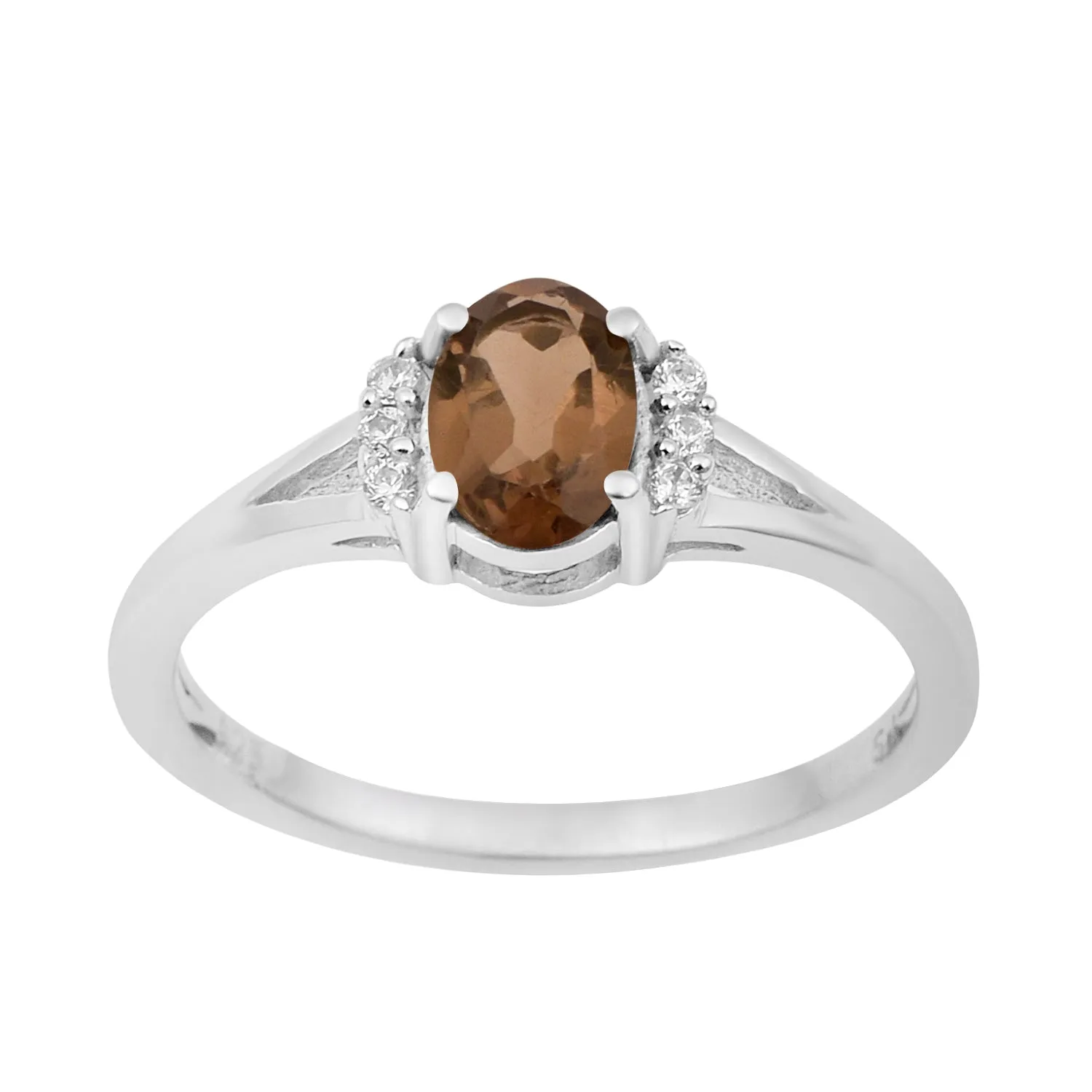 0.65 Ctw Oval Smoky Quartz 925 Sterling Silver Solitaire Accents Women Wedding Ring