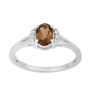 0.65 Ctw Oval Smoky Quartz 925 Sterling Silver Solitaire Accents Women Wedding Ring