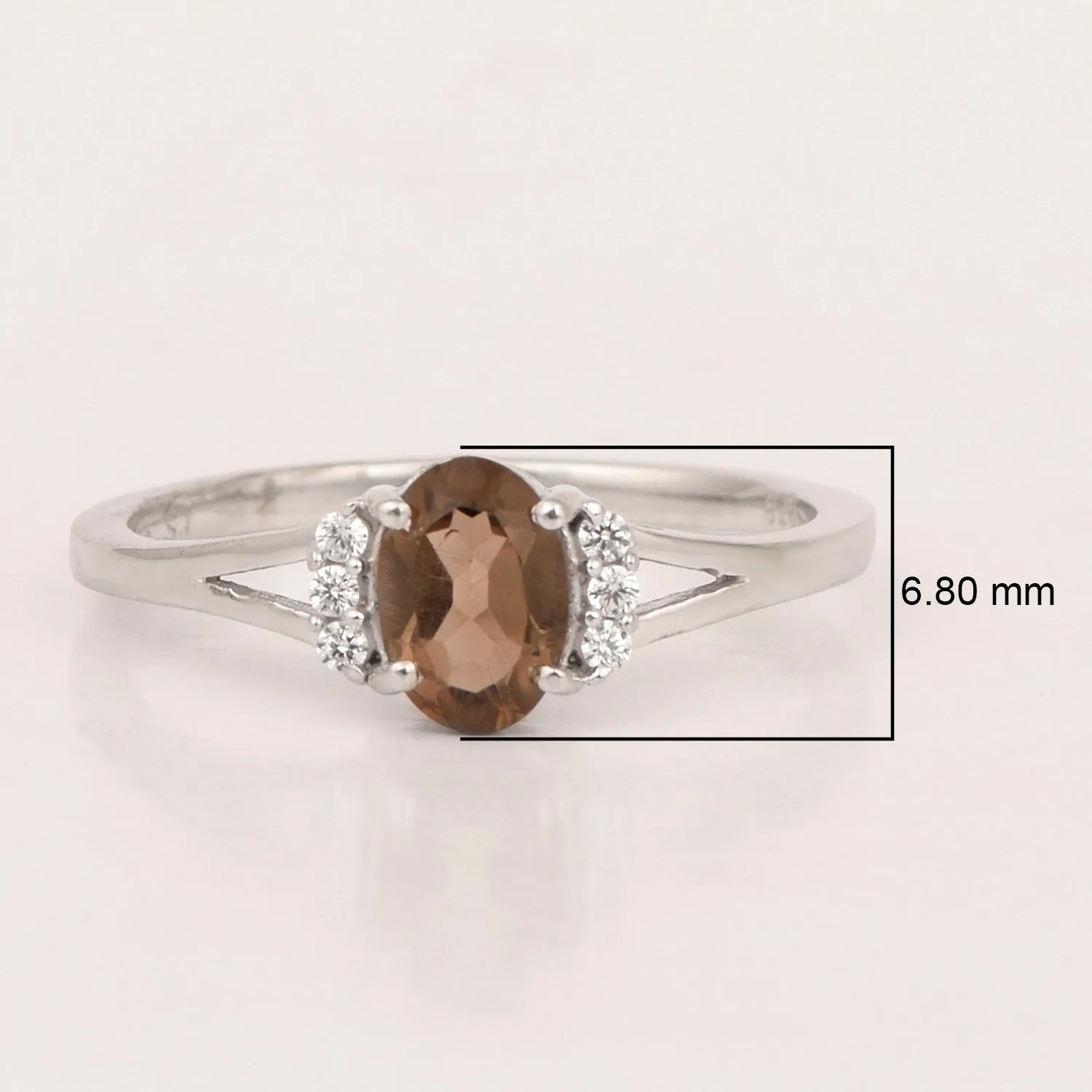 0.65 Ctw Oval Smoky Quartz 925 Sterling Silver Solitaire Accents Women Wedding Ring