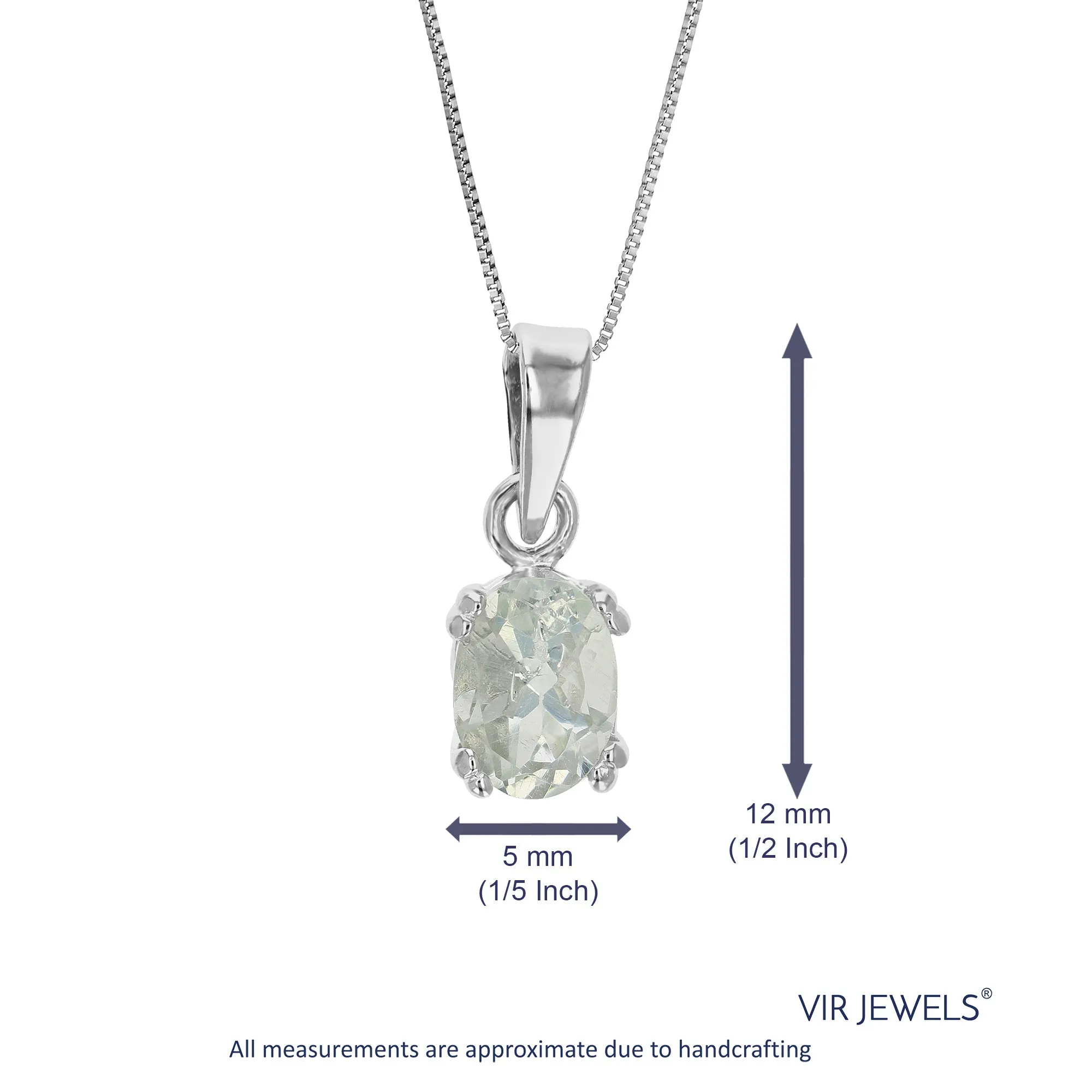 0.70 cttw Pendant Necklace, Green Amethyst Oval Pendant Necklace for Women in .925 Sterling Silver with Rhodium, 18 Inch Chain, Prong Setting