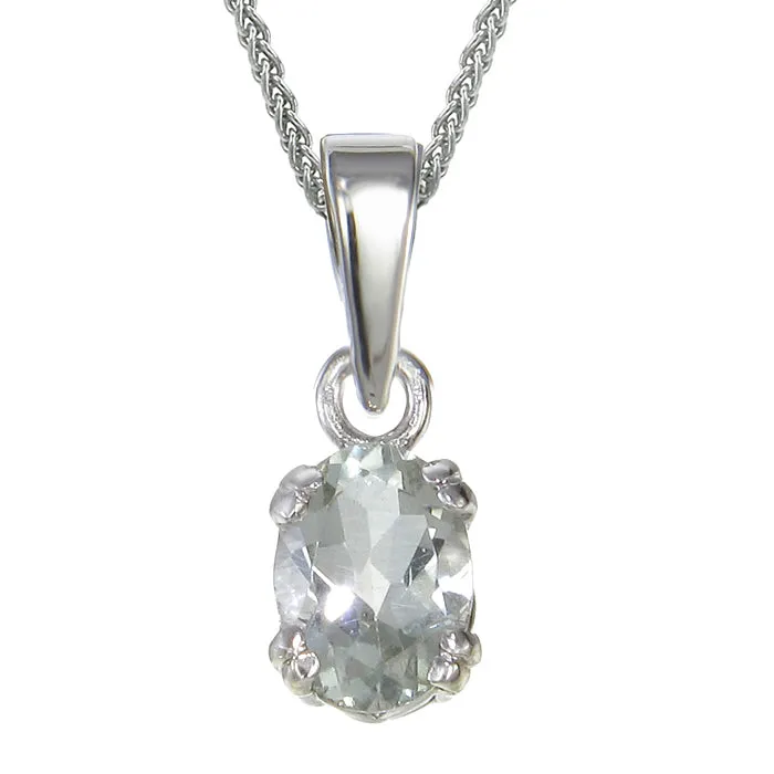 0.70 cttw Pendant Necklace, Green Amethyst Oval Pendant Necklace for Women in .925 Sterling Silver with Rhodium, 18 Inch Chain, Prong Setting