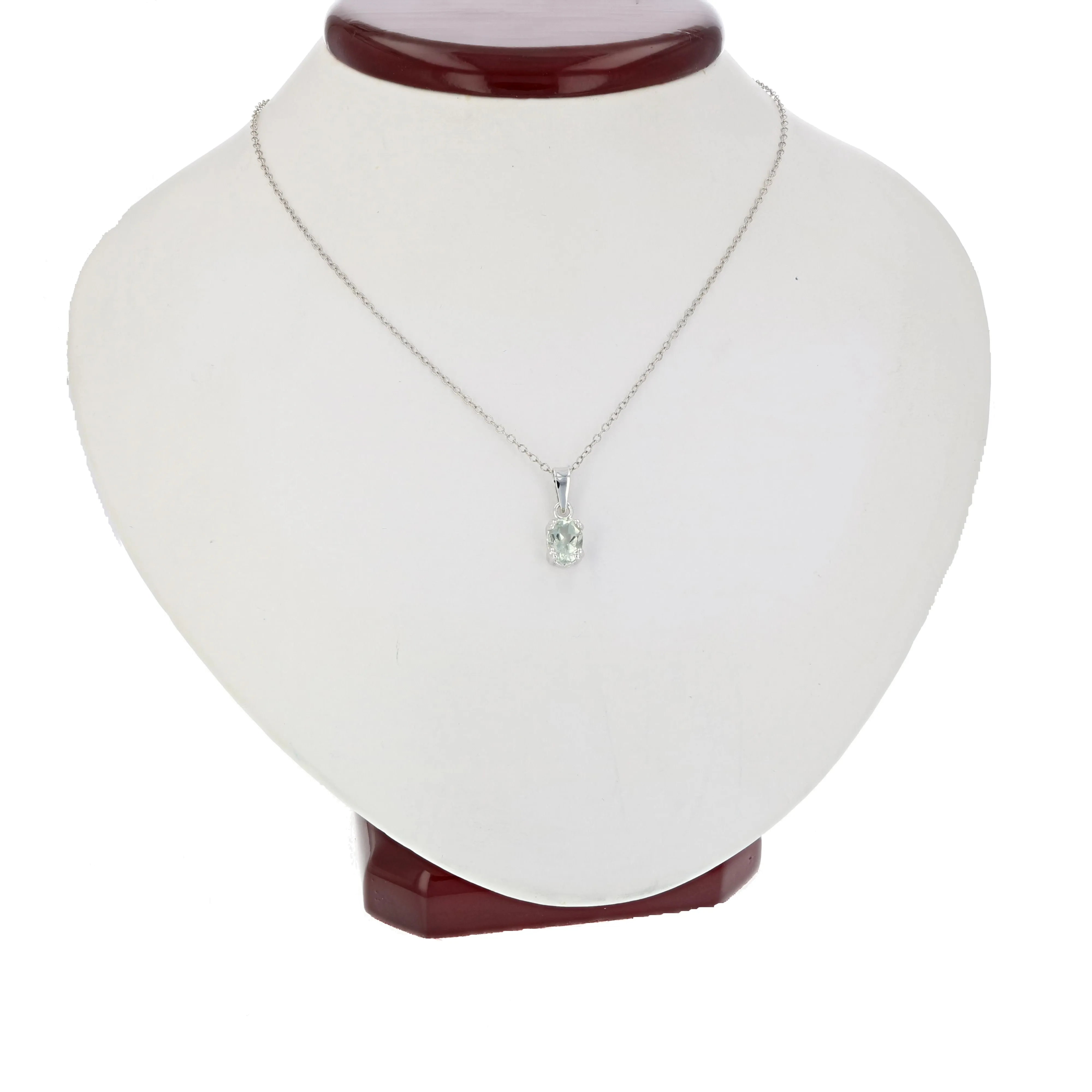 0.70 cttw Pendant Necklace, Green Amethyst Oval Pendant Necklace for Women in .925 Sterling Silver with Rhodium, 18 Inch Chain, Prong Setting