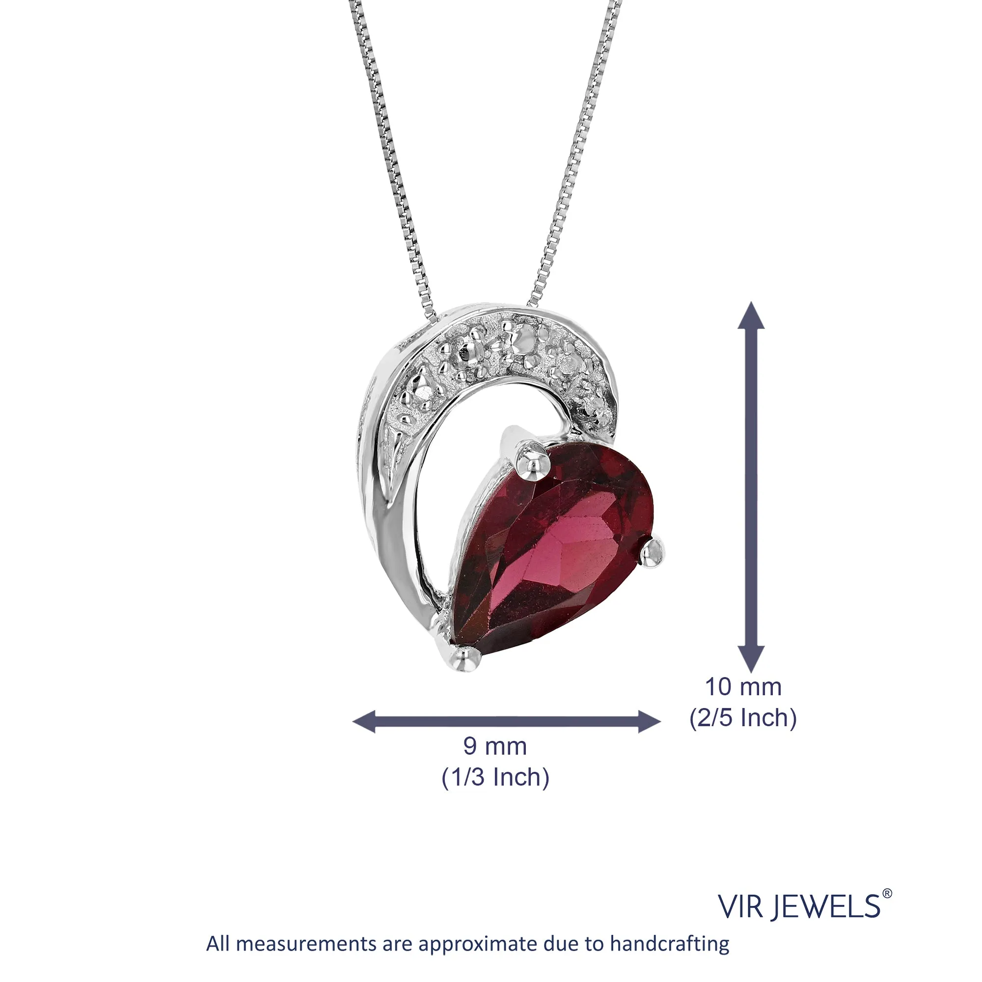 0.90 cttw Pendant Necklace, Garnet Pear Shape Pendant Necklace for Women in .925 Sterling Silver with Rhodium, 18 Inch Chain, Prong Setting