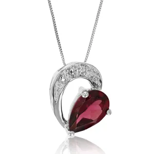0.90 cttw Pendant Necklace, Garnet Pear Shape Pendant Necklace for Women in .925 Sterling Silver with Rhodium, 18 Inch Chain, Prong Setting