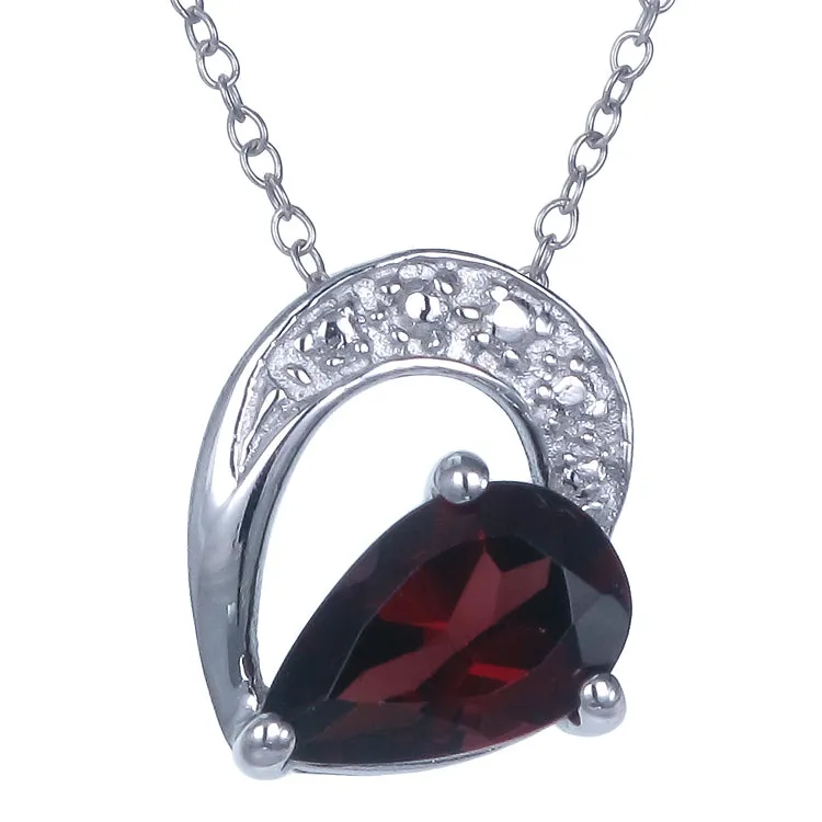 0.90 cttw Pendant Necklace, Garnet Pear Shape Pendant Necklace for Women in .925 Sterling Silver with Rhodium, 18 Inch Chain, Prong Setting