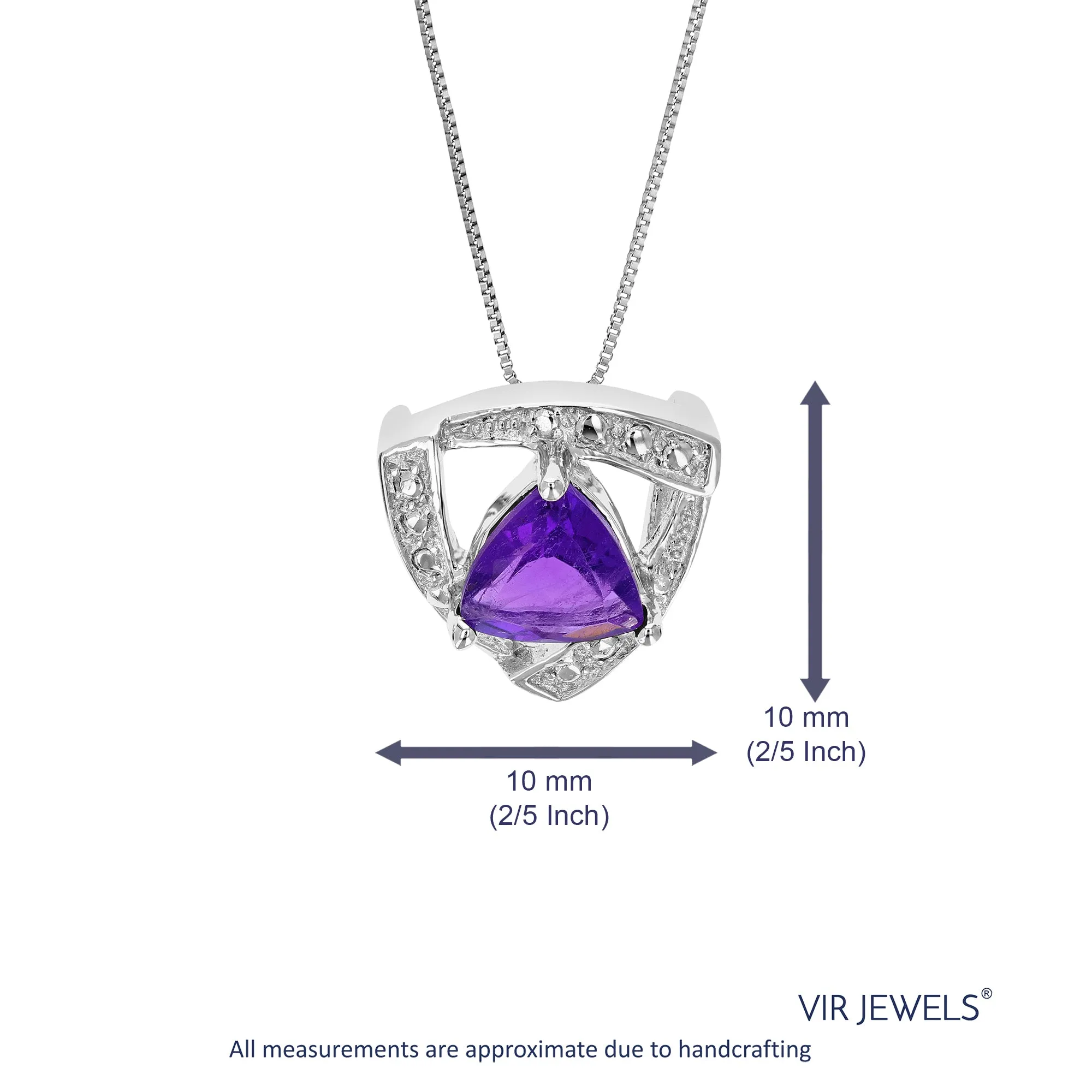 1 cttw Pendant Necklace, Purple Amethyst Trillion Shape Pendant Necklace for Women in .925 Sterling Silver with Rhodium, 18 Inch Chain, Prong Setting