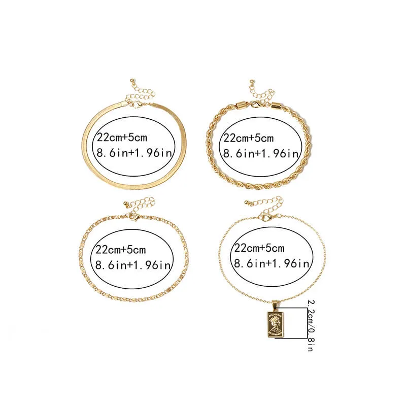 10 Pieces) Wholesale 4pcs/set Women Hip-hop Style Anklet Set