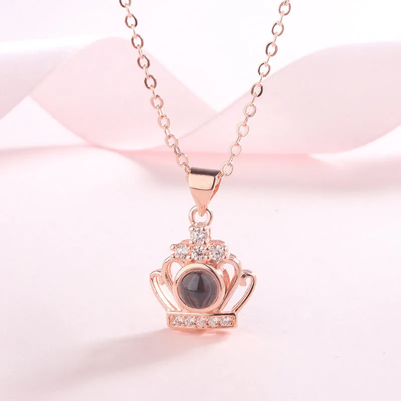 100 Languages I Love You Necklace Crown Pendant