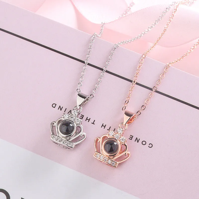 100 Languages I Love You Necklace Crown Pendant