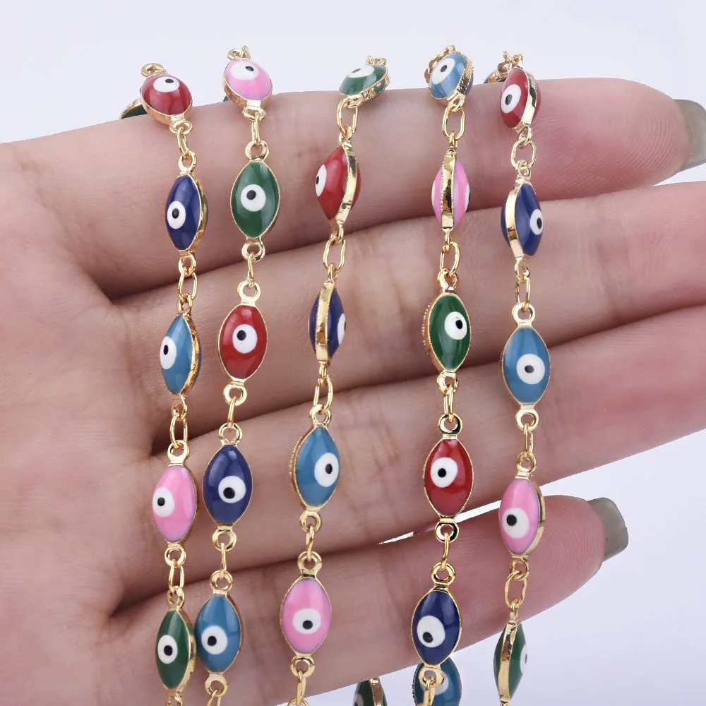 10*5mm Copper Evil Eye Marquee Shape Chain Multicolor Chain by the Foot By THE YARD 10235904