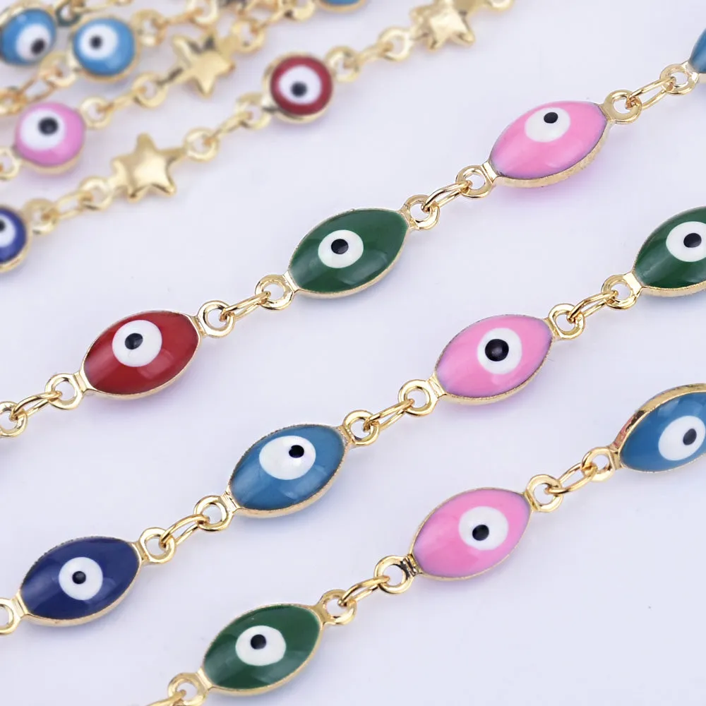 10*5mm Copper Evil Eye Marquee Shape Chain Multicolor Chain by the Foot By THE YARD 10235904