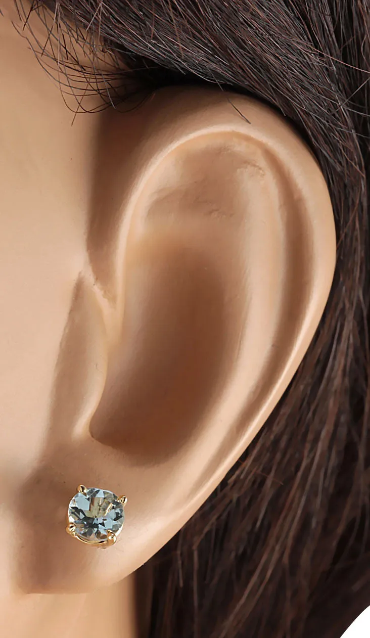 1.06 Carat Natural Aquamarine 14K Yellow Gold Earrings