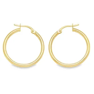 10K, 14K Yellow Gold High Polish 2mm Plain Tube Hoop Earrings