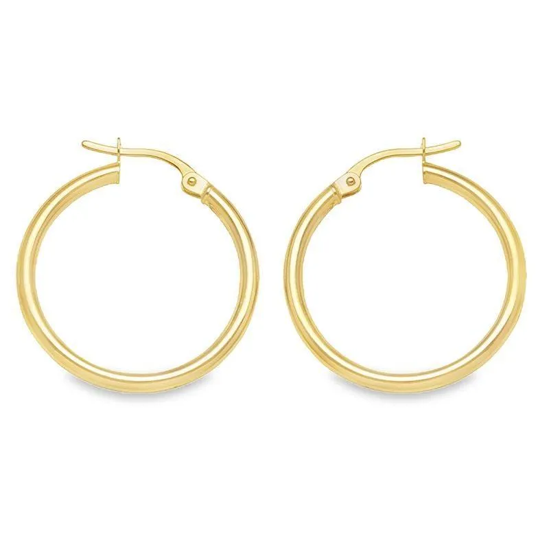 10K, 14K Yellow Gold High Polish 2mm Plain Tube Hoop Earrings
