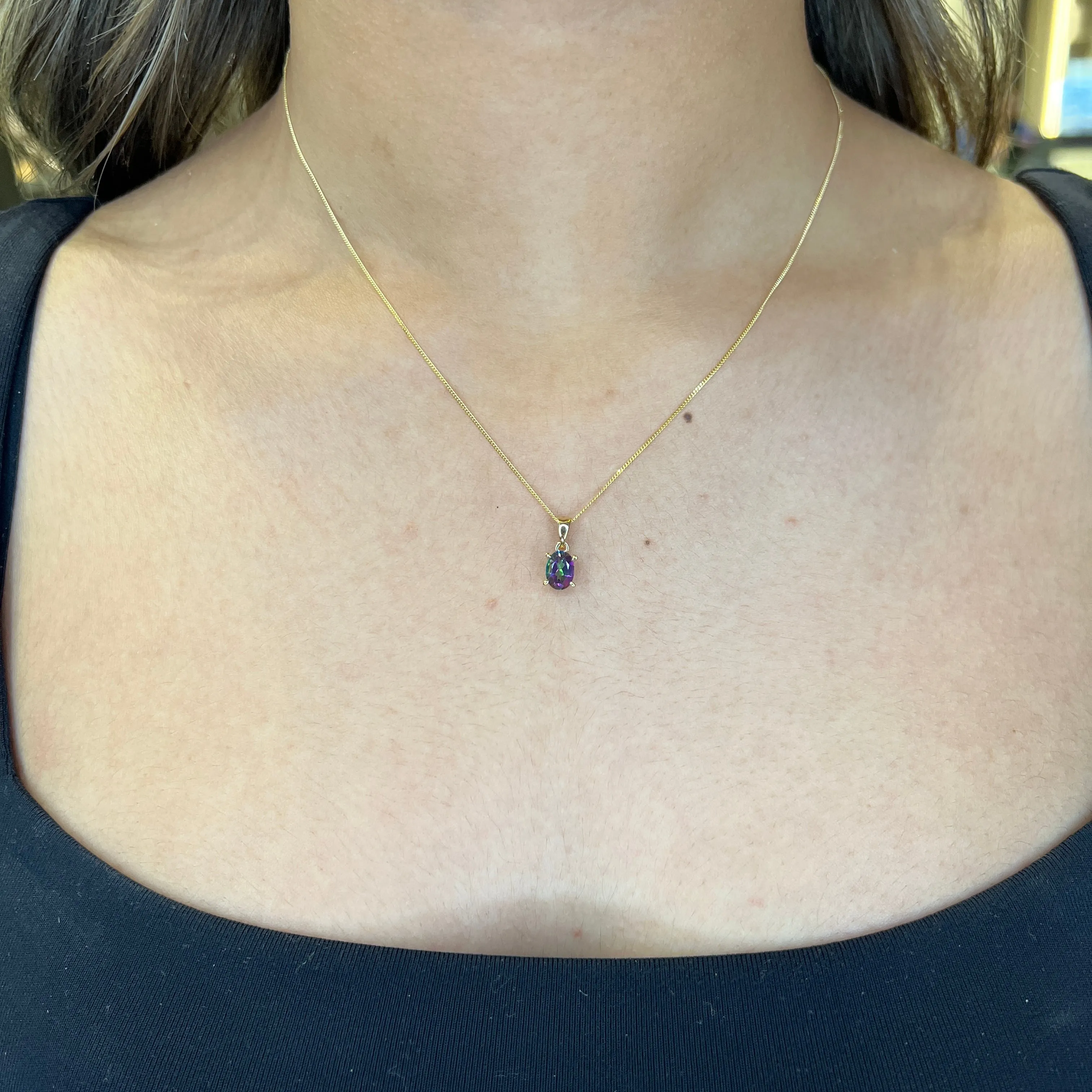 10K Gold Oval Mystic Topaz Solitaire Pendant