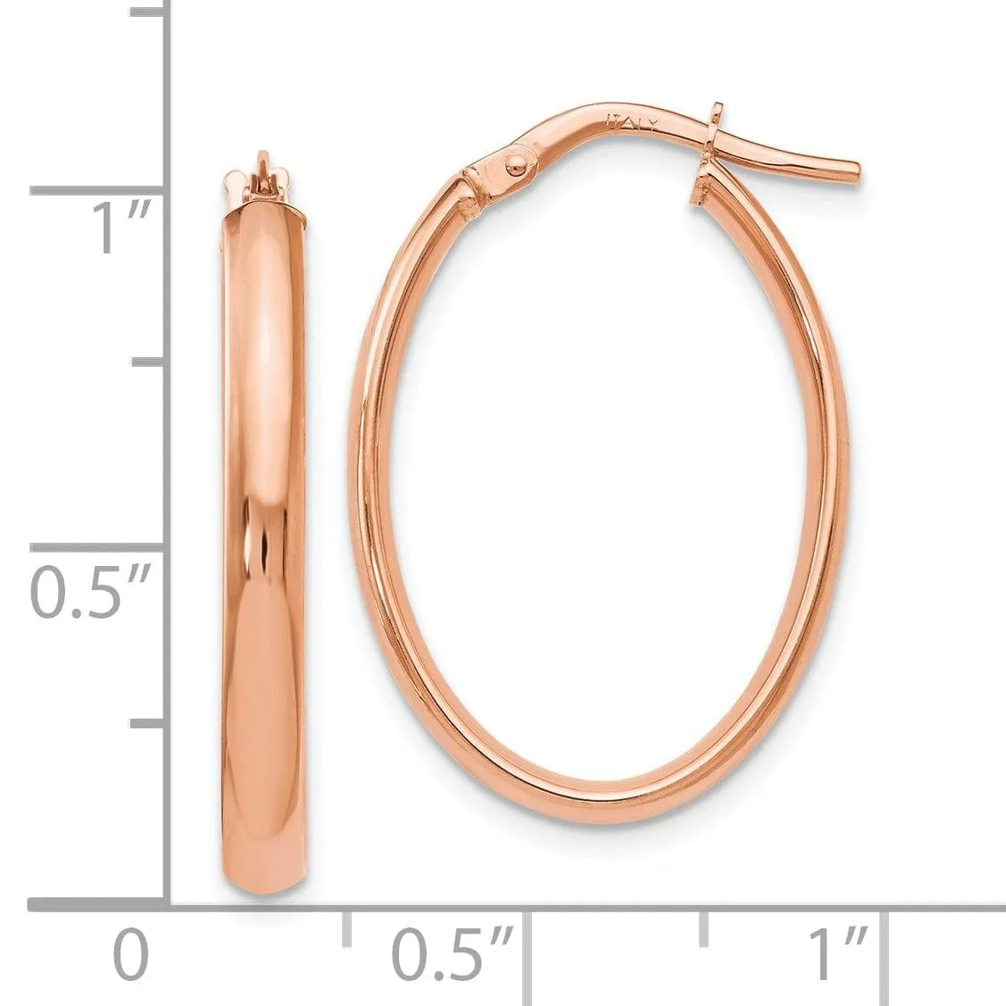 10k Rose Gold Polished Finish Oval Hoop Earrings
