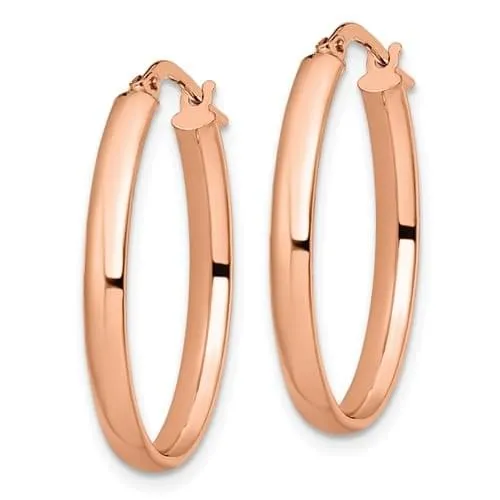 10k Rose Gold Polished Finish Oval Hoop Earrings