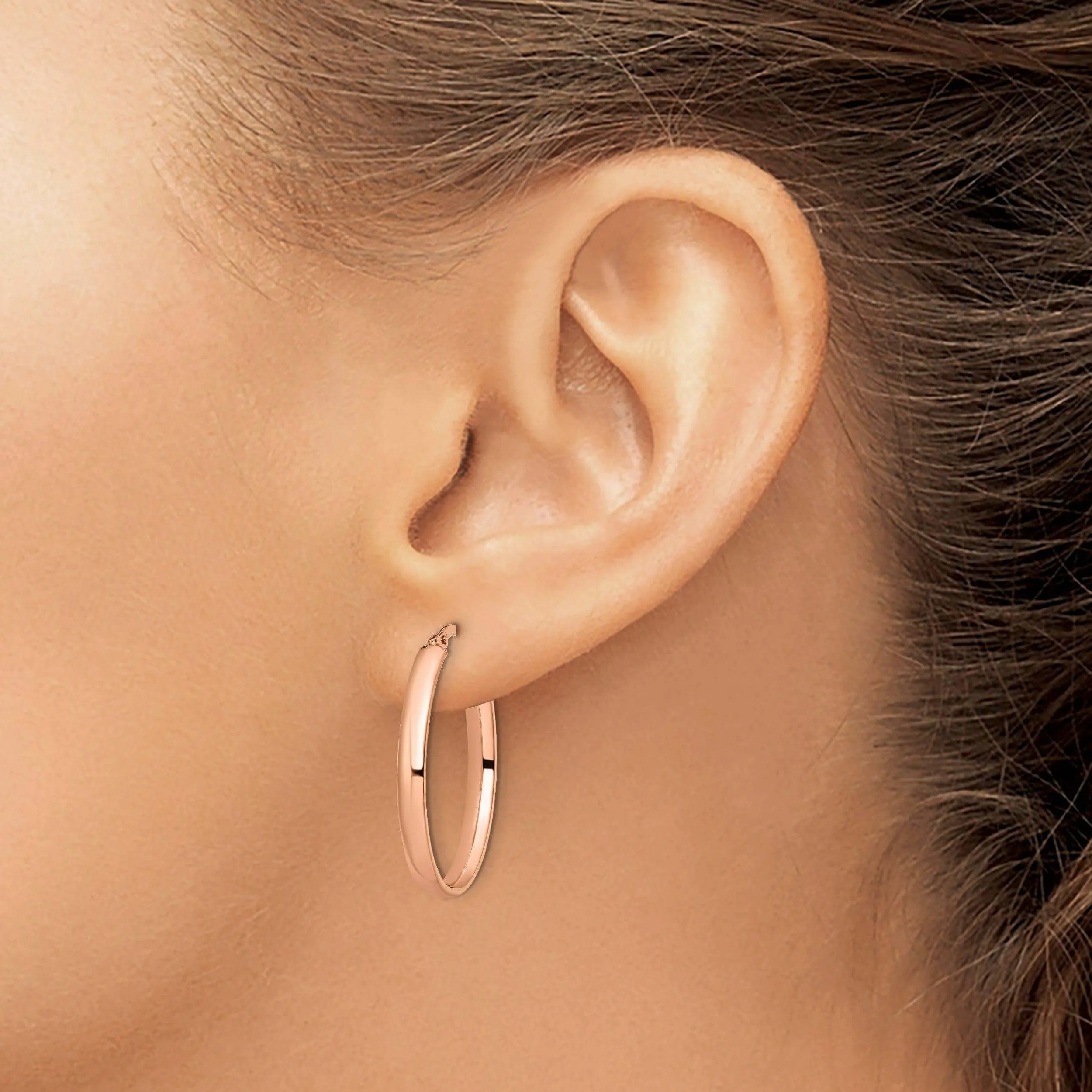 10k Rose Gold Polished Finish Oval Hoop Earrings