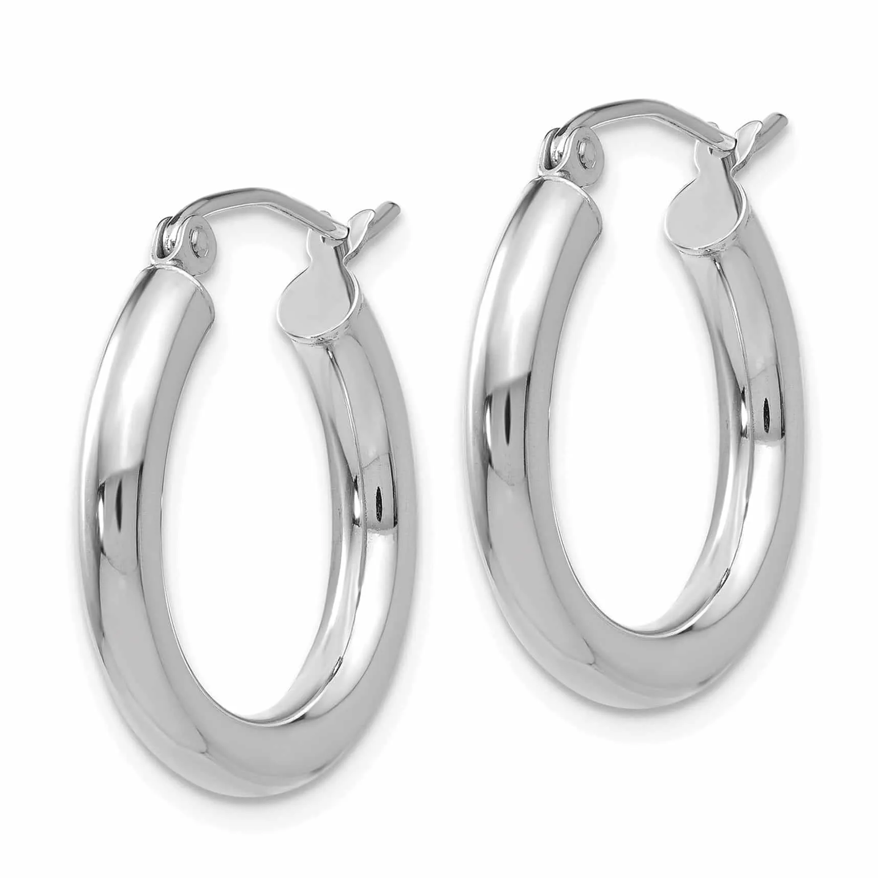 10k White Gold Polished Round Hoop Earrings