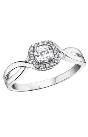 10K White Gold White Zircon and Diamond Halo Ring