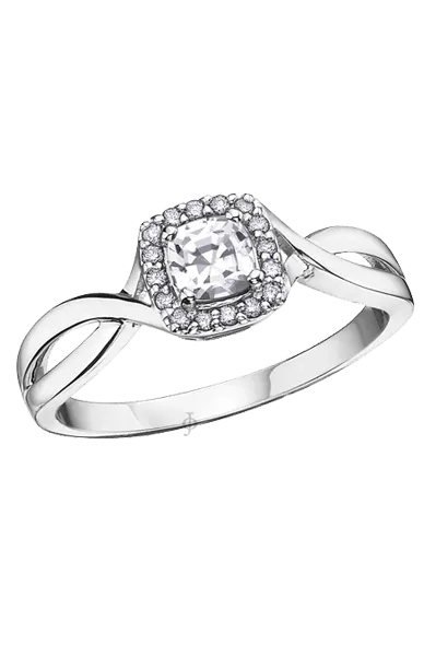 10K White Gold White Zircon and Diamond Halo Ring