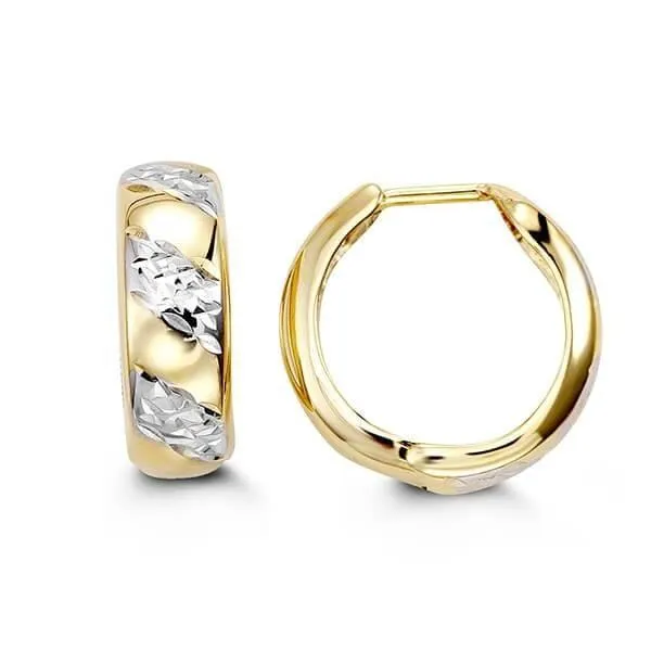 10K Yellow And White Gold Huggy Earrings