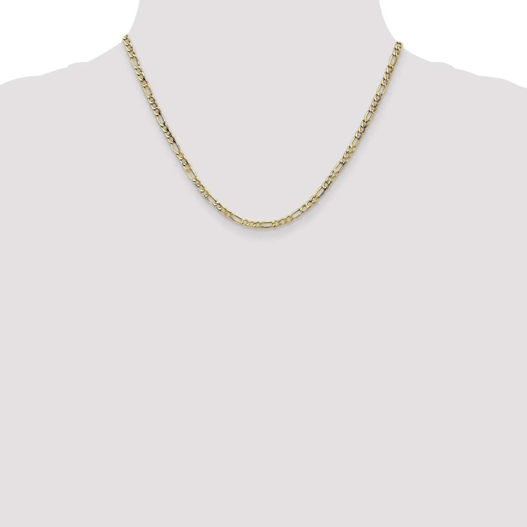 10k Yellow Gold 3.5mm Semi-Solid Figaro Chain