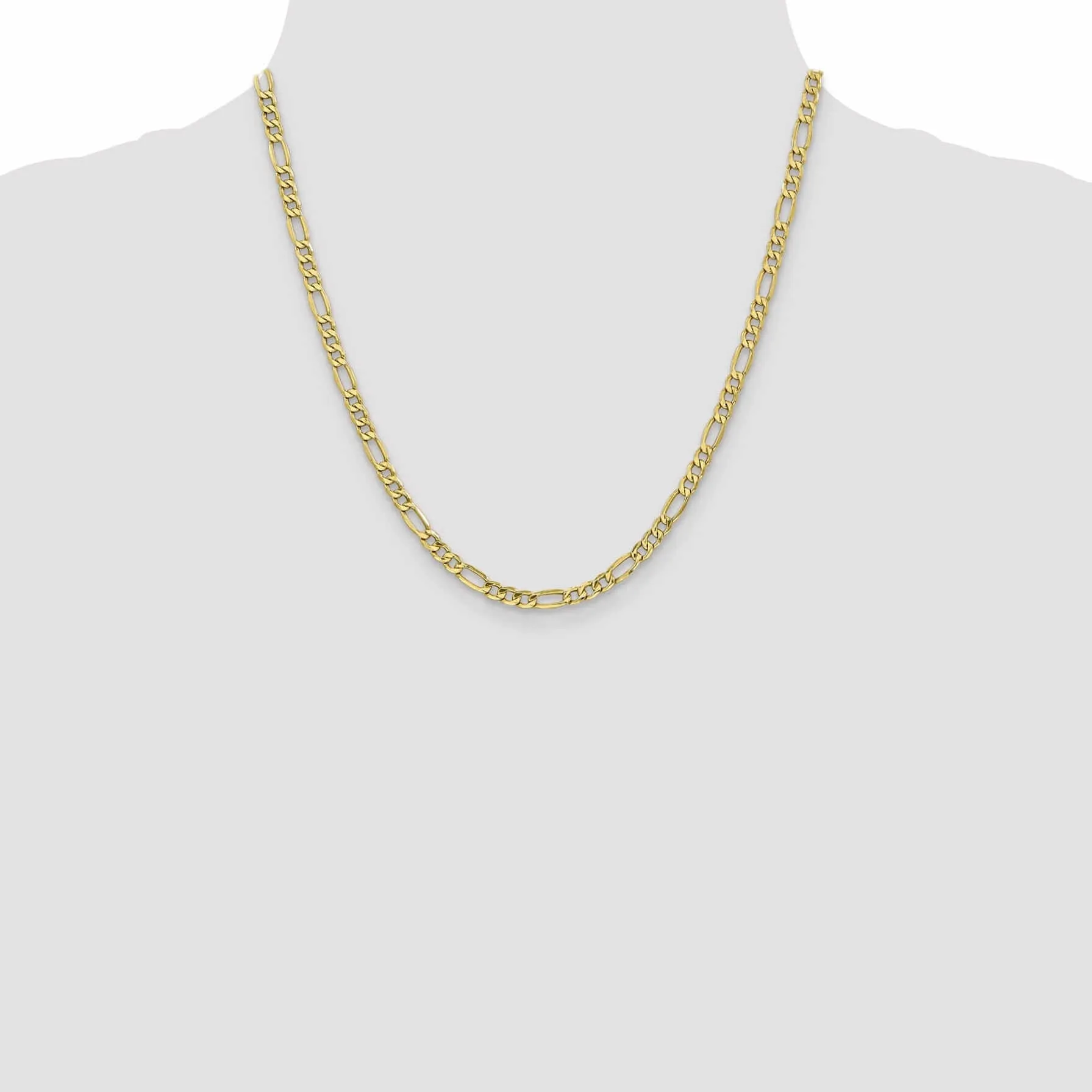 10k Yellow Gold 4.75mm Semi-Solid Figaro Chain