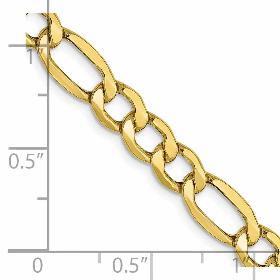 10k Yellow Gold 5.35mm Semi-Solid Figaro Chain