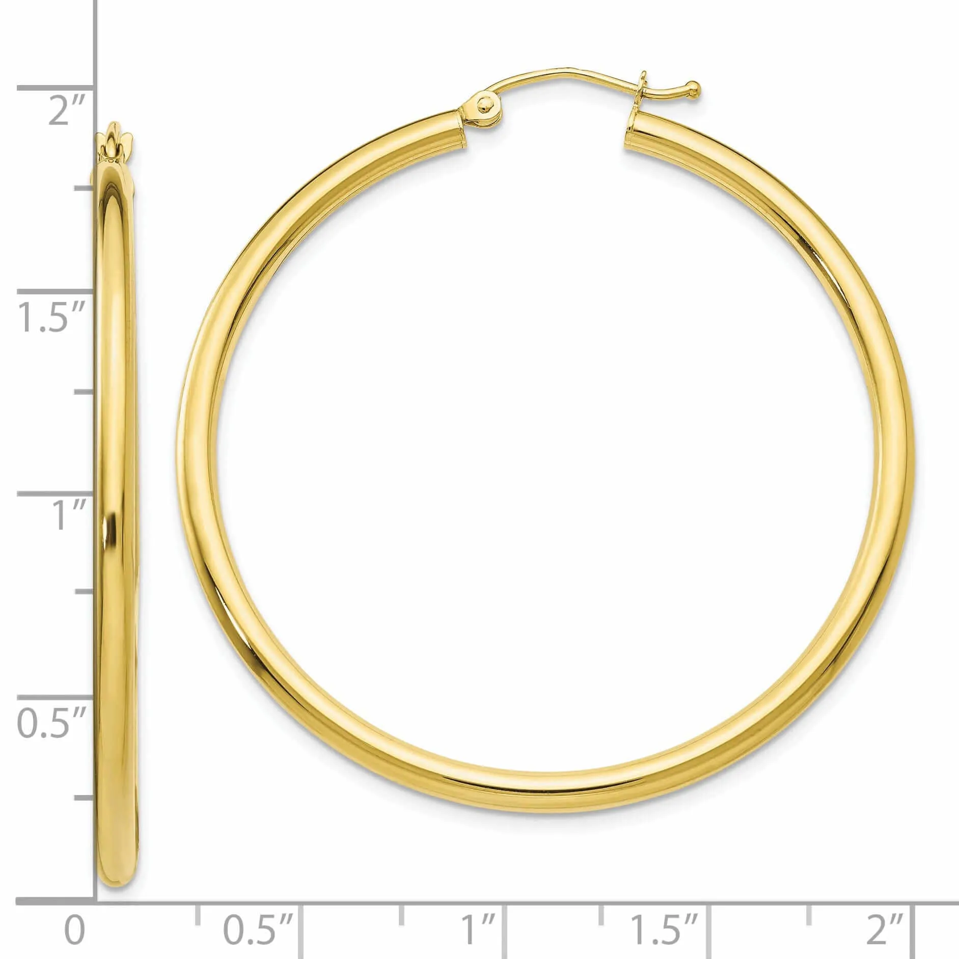 10k Yellow Gold Polished 2.5MM Round Hoop Earrings