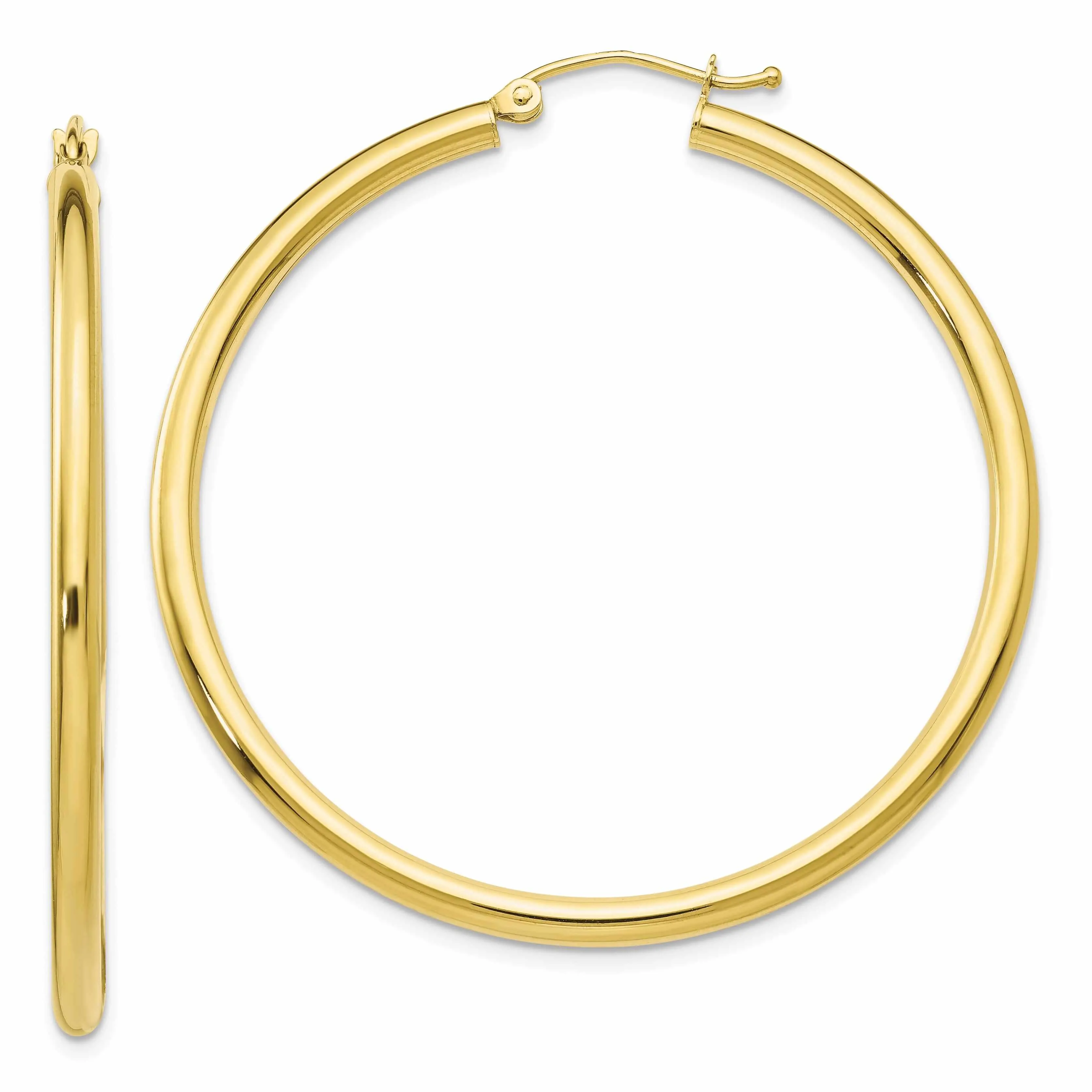 10k Yellow Gold Polished 2.5MM Round Hoop Earrings