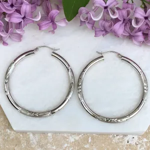 10KT White Gold Diamond-Cut   Satin Hoop Earrings 40mm