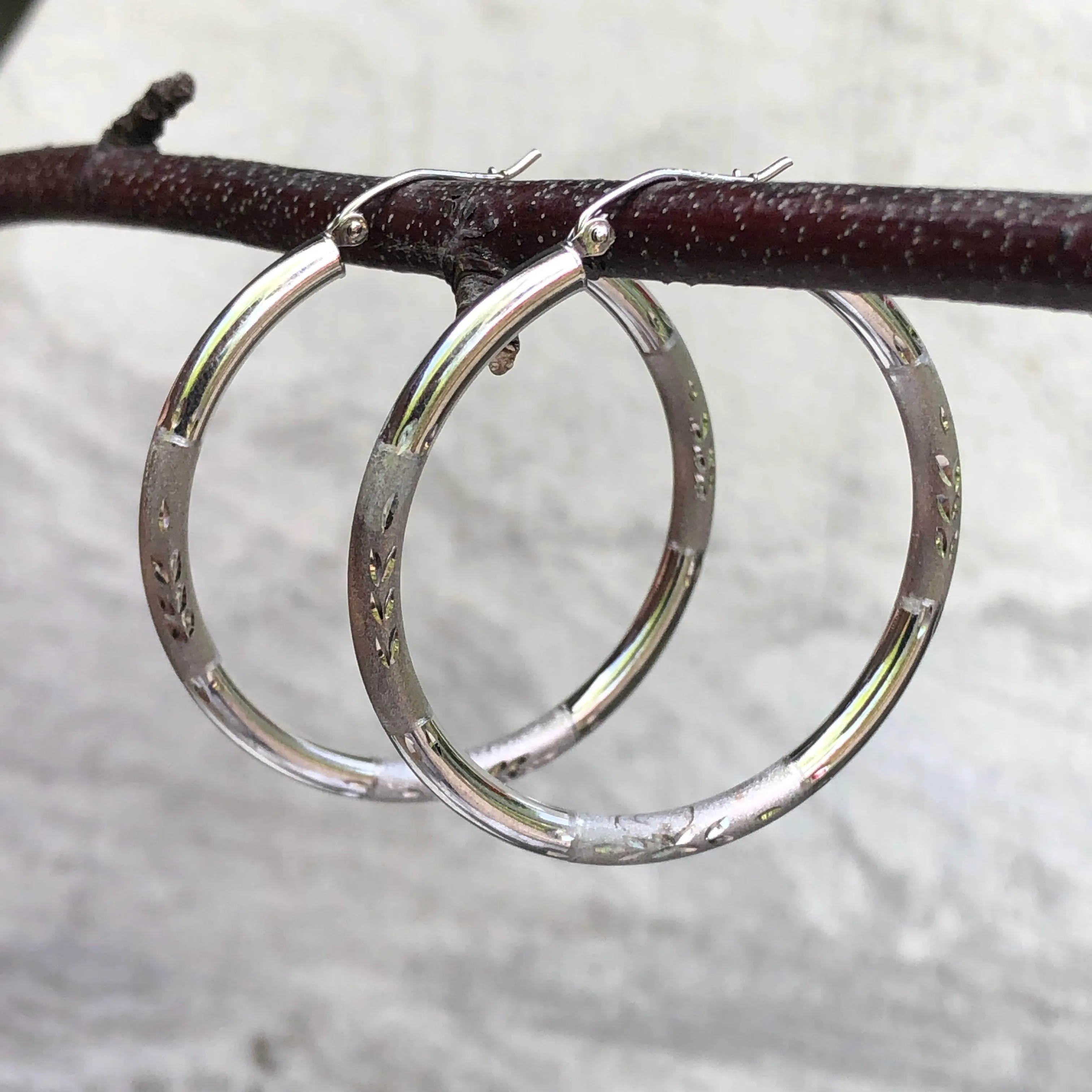 10KT White Gold Diamond-Cut   Satin Hoop Earrings 40mm