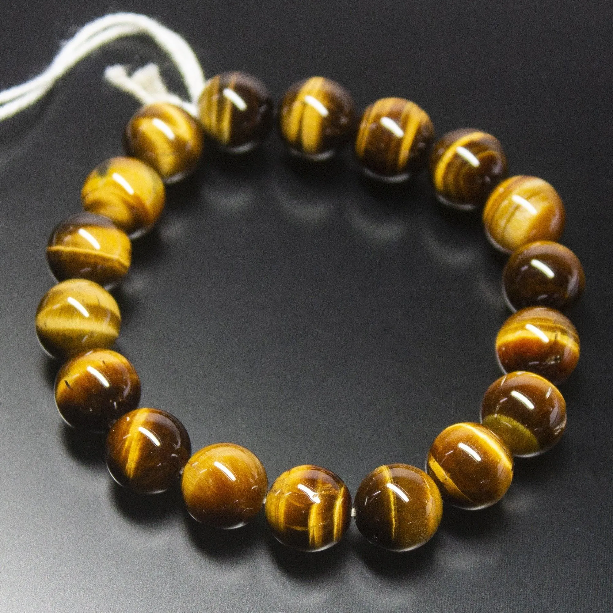 10mm, Natural Tiger's Eye AAA Grade Plain Round Sphere Beaded Bracelet