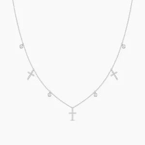 1.10ct Cross Station Moissanite Diamond Lariat Cross Necklace