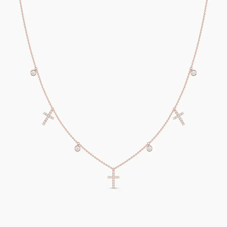 1.10ct Cross Station Moissanite Diamond Lariat Cross Necklace
