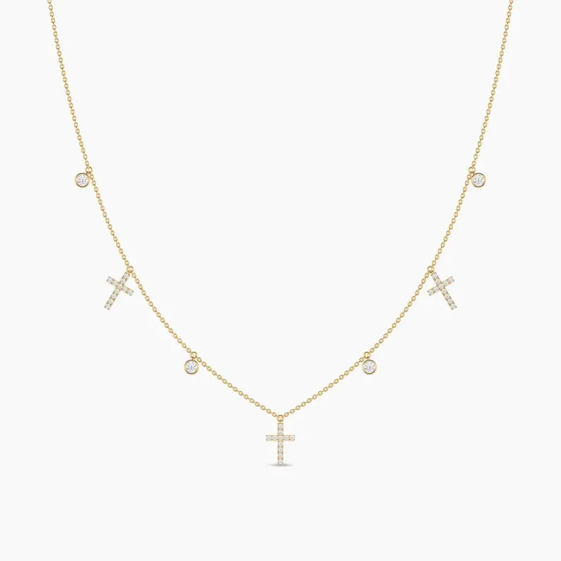 1.10ct Cross Station Moissanite Diamond Lariat Cross Necklace