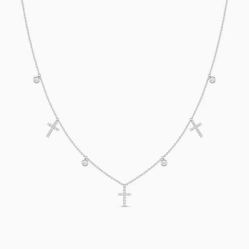 1.10ct Cross Station Moissanite Diamond Lariat Cross Necklace