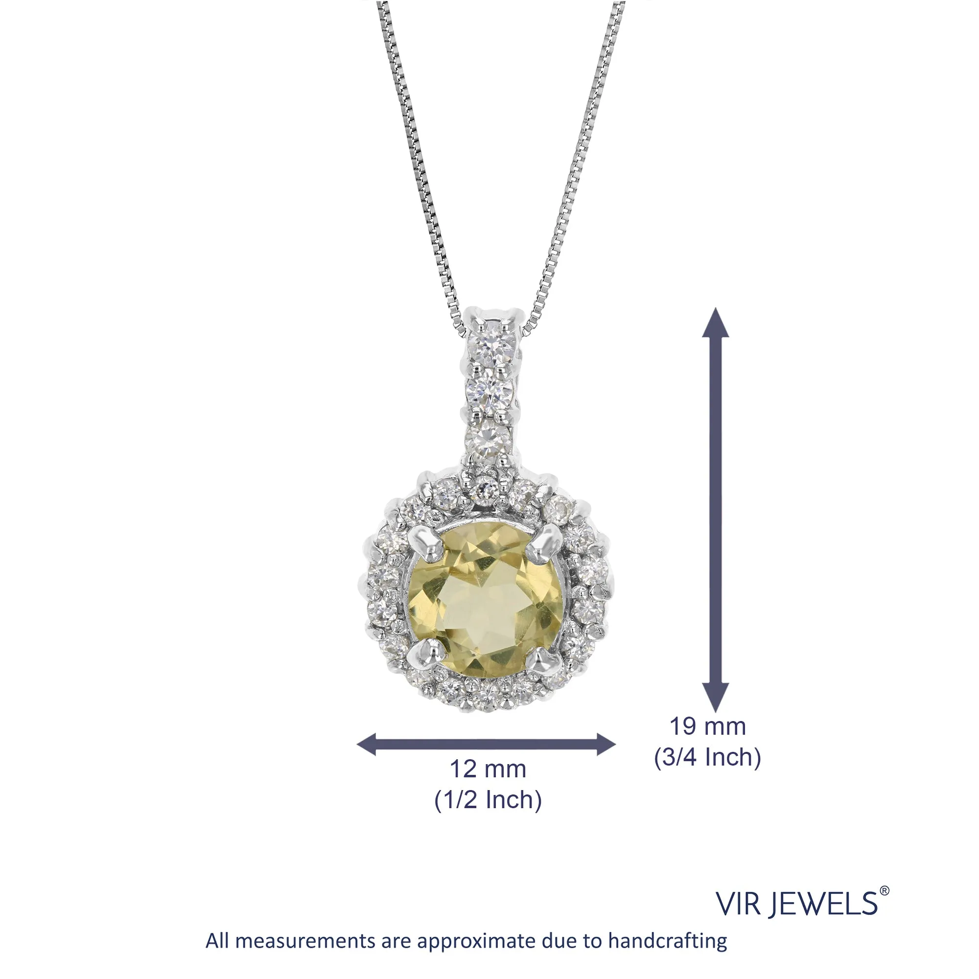 1.20 cttw Pendant Necklace, Lemon Quartz Pendant Necklace for Women in .925 Sterling Silver with Rhodium, 18 Inch Chain, Prong Setting