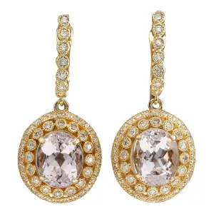 12.30 Carat Natural Morganite 14K Yellow Gold Diamond Earrings