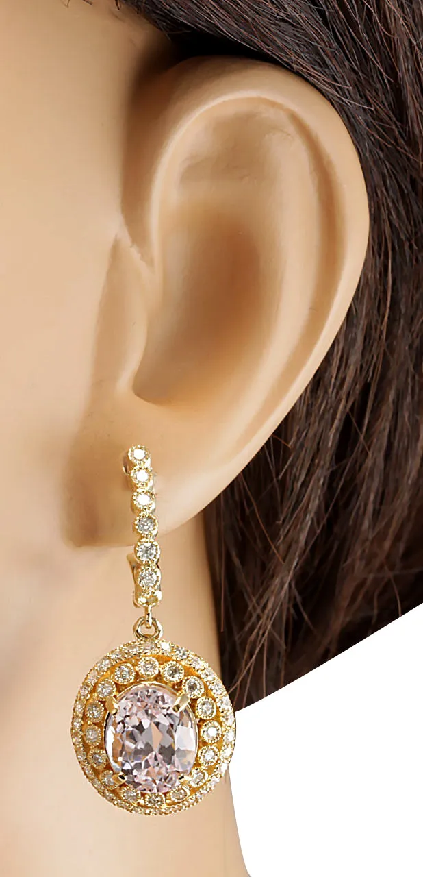 12.30 Carat Natural Morganite 14K Yellow Gold Diamond Earrings