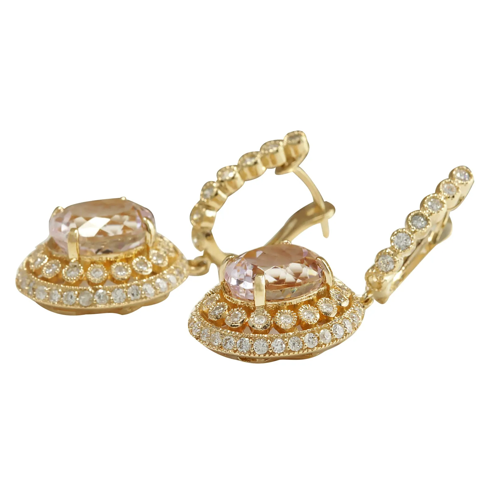12.30 Carat Natural Morganite 14K Yellow Gold Diamond Earrings