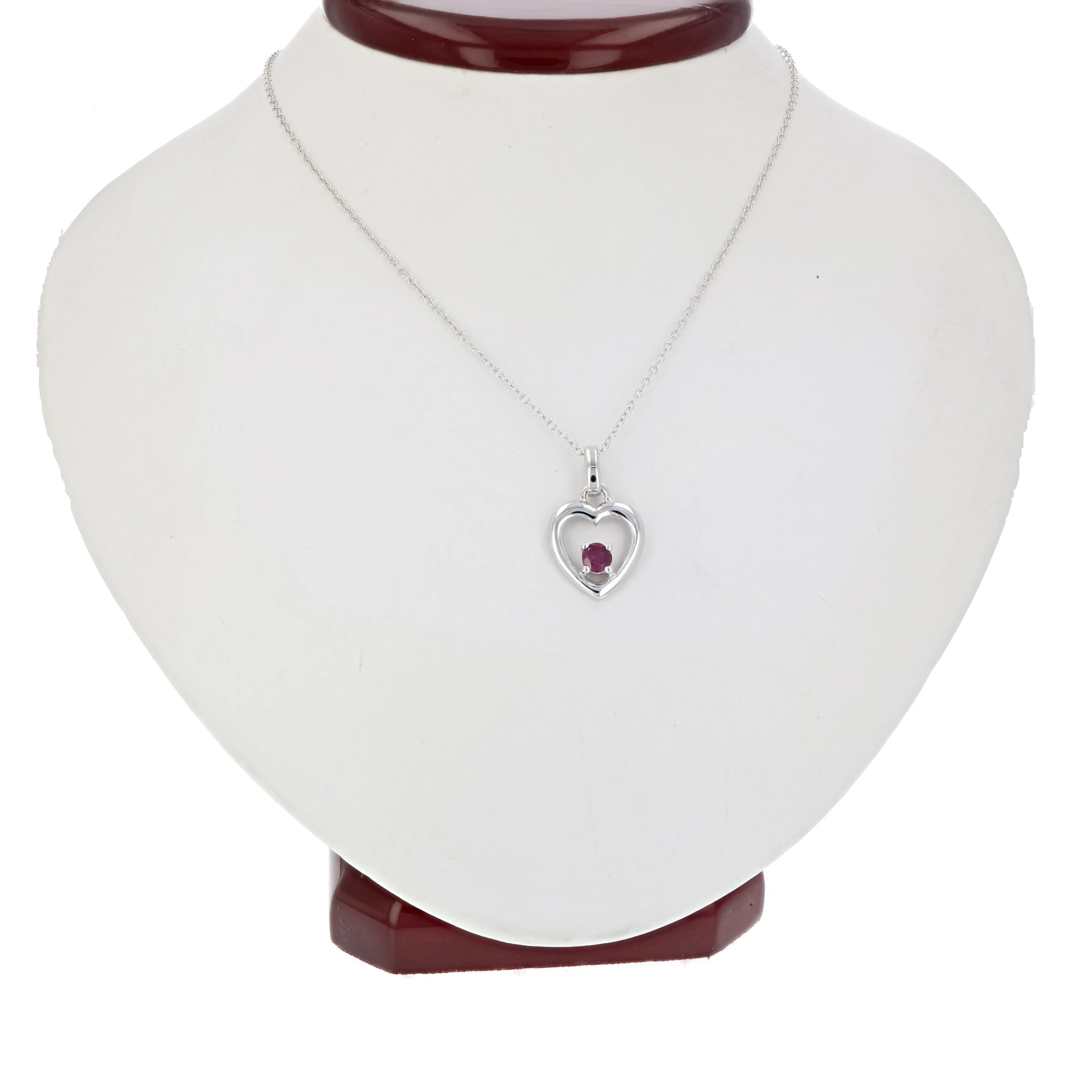1/4 cttw Pendant Necklace, Garnet Pendant Necklace for Women in .925 Sterling Silver with Rhodium, 18 Inch Chain, Prong Setting