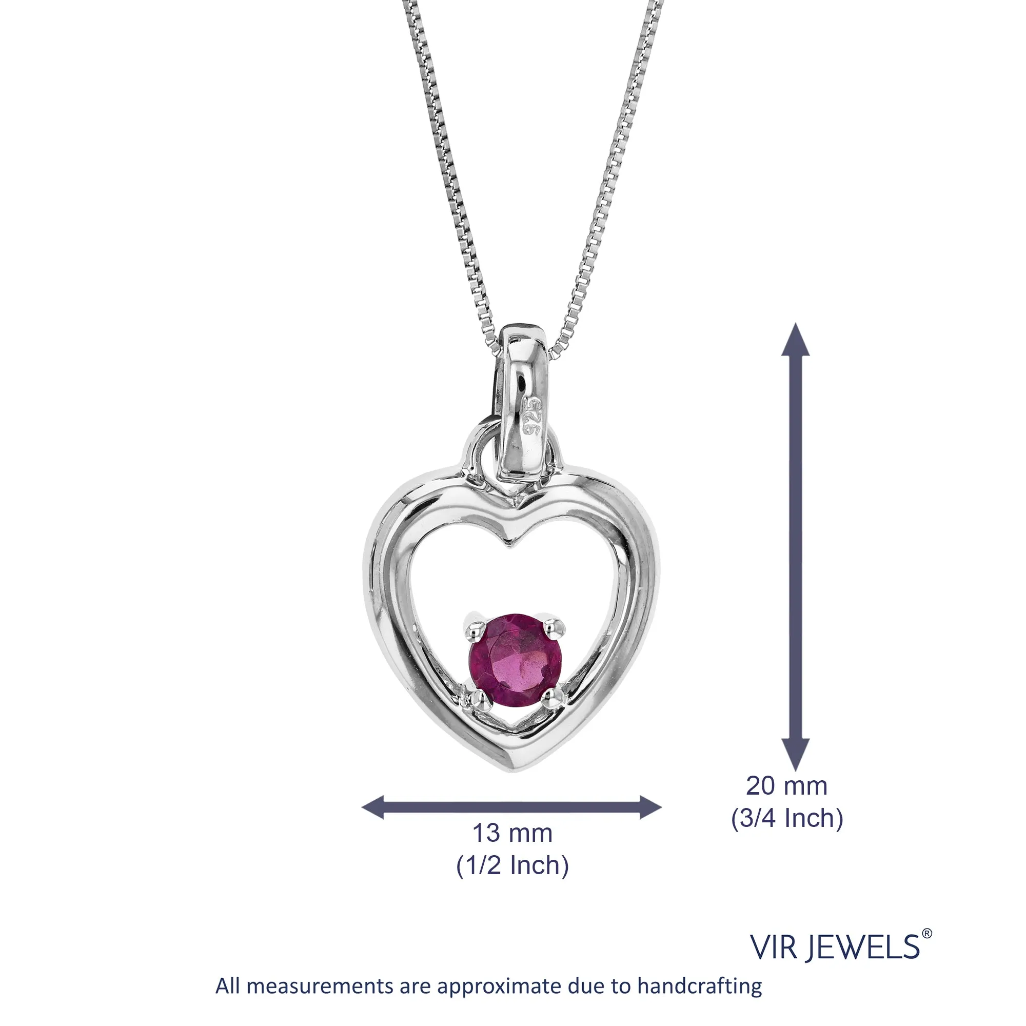 1/4 cttw Pendant Necklace, Garnet Pendant Necklace for Women in .925 Sterling Silver with Rhodium, 18 Inch Chain, Prong Setting