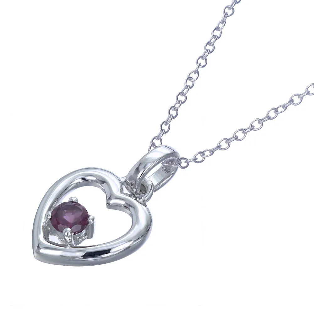 1/4 cttw Pendant Necklace, Garnet Pendant Necklace for Women in .925 Sterling Silver with Rhodium, 18 Inch Chain, Prong Setting