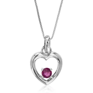 1/4 cttw Pendant Necklace, Garnet Pendant Necklace for Women in .925 Sterling Silver with Rhodium, 18 Inch Chain, Prong Setting