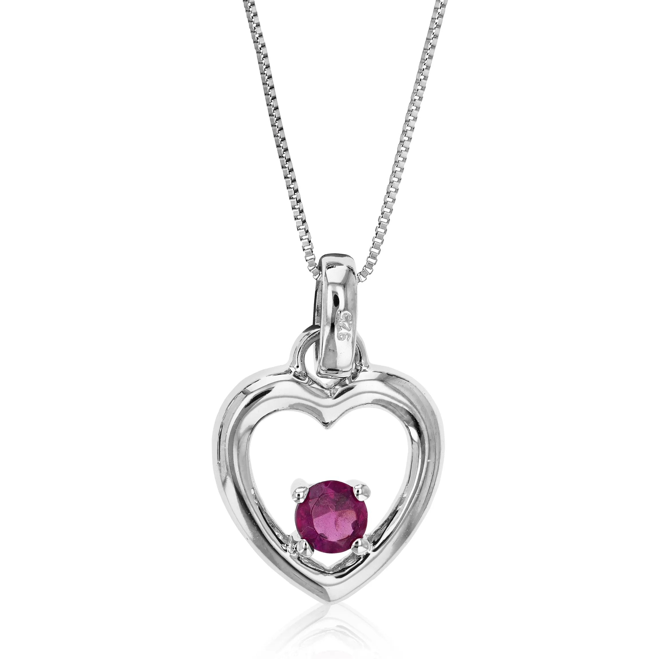 1/4 cttw Pendant Necklace, Garnet Pendant Necklace for Women in .925 Sterling Silver with Rhodium, 18 Inch Chain, Prong Setting