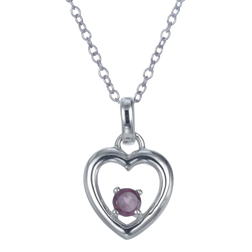 1/4 cttw Pendant Necklace, Garnet Pendant Necklace for Women in .925 Sterling Silver with Rhodium, 18 Inch Chain, Prong Setting