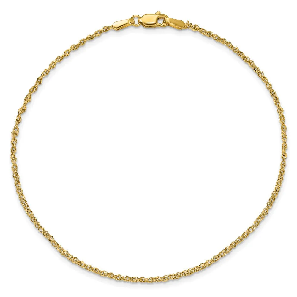 14K 10 inch 1.7mm Ropa with Lobster Clasp Anklet