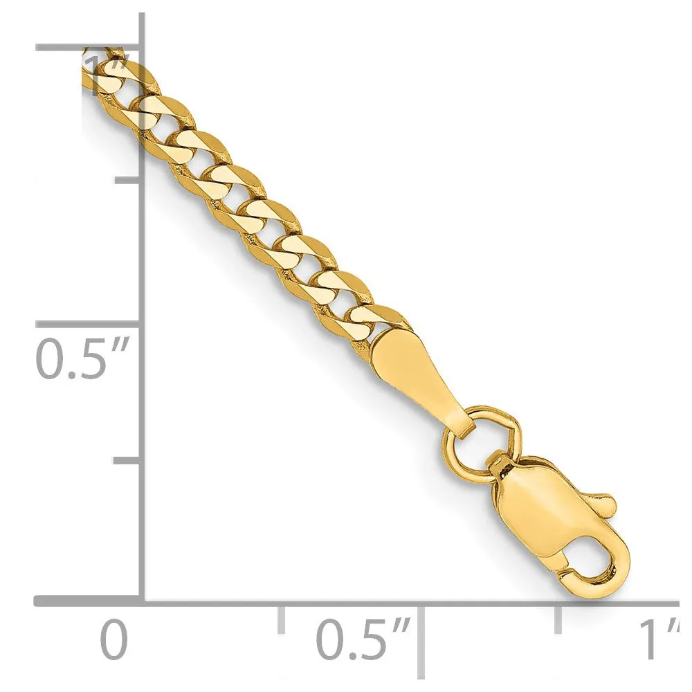 14K 10 inch 2.3mm Flat Beveled Curb with Lobster Clasp Anket